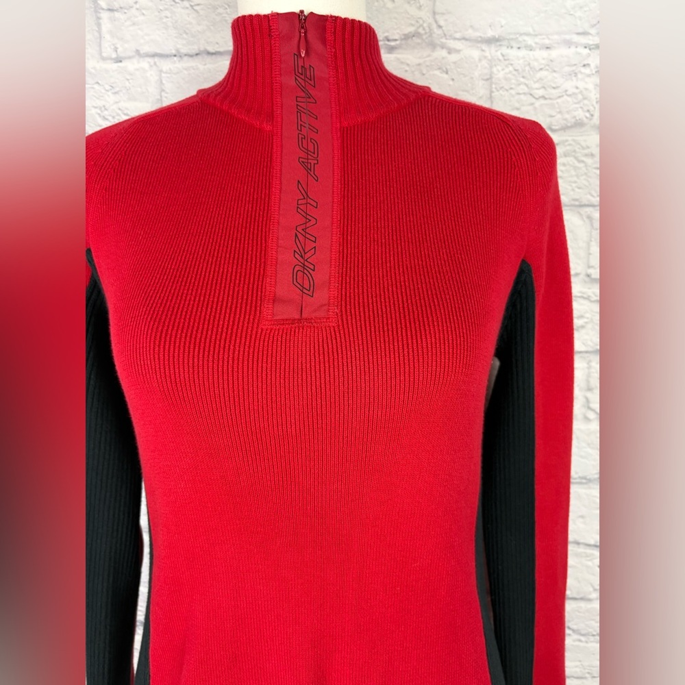 DKNY active 1/4 Zip Red Black Color Block Sweater size M - Picture 2 of 6
